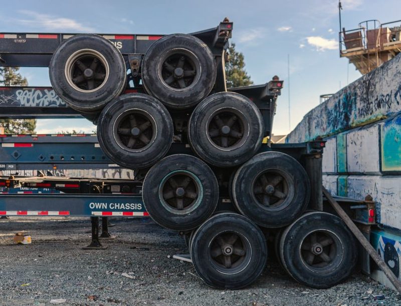 Stacked whole tyres, which Illinois bans from landfill